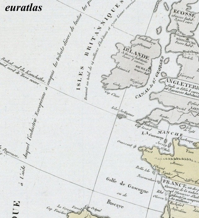 carte montrant l'Irlande et la France