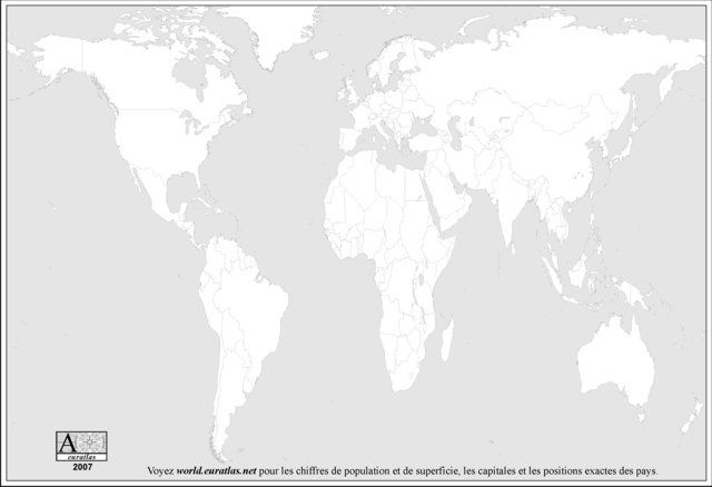 Euratlas Info Carte Du Monde Noir Blanc Muette