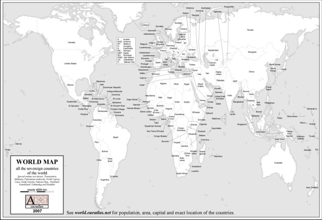 World B/W labeled map