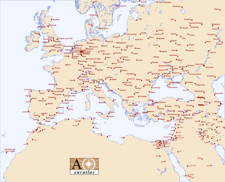 villes europe carte