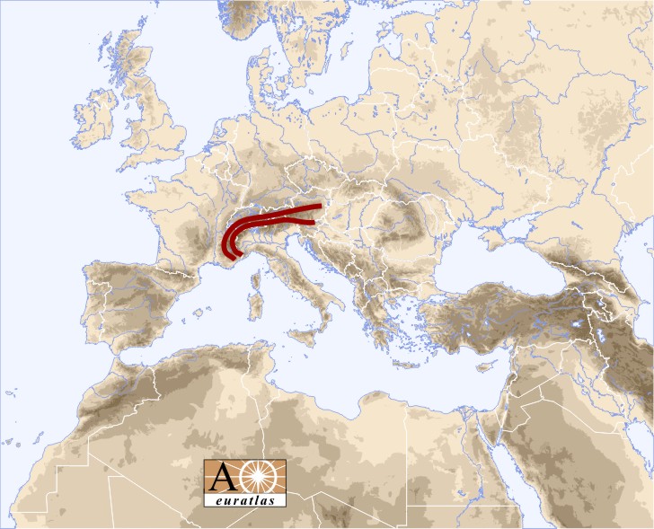 carte des alpes en europe