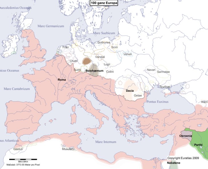 Hauptkarte von Europa im Jahre 100