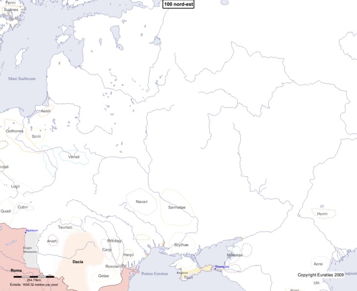 Carte montrant l'Europe en 100 nord-est