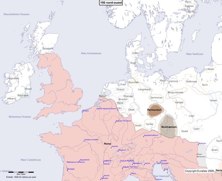 Carte montrant l'Europe en 100 nord-ouest