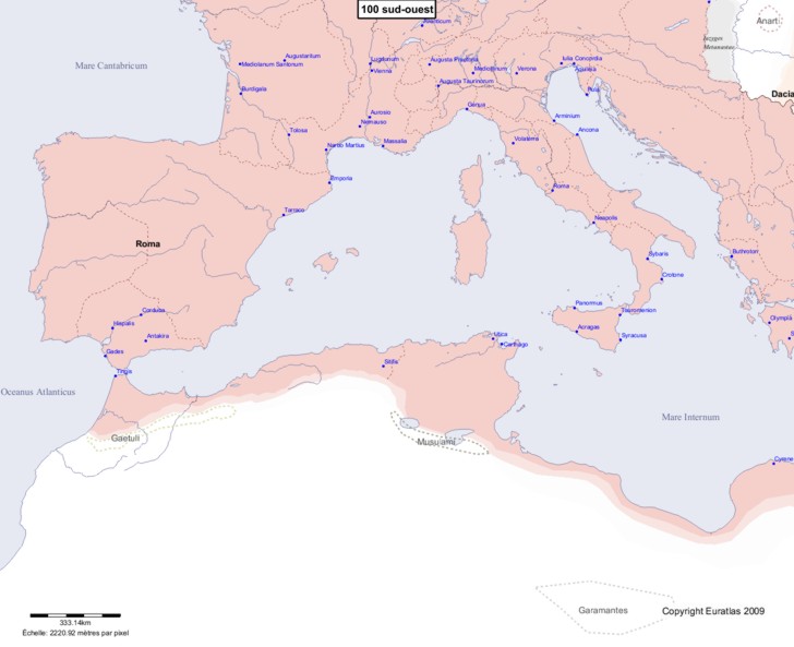 Carte montrant l'Europe en 100 sud-ouest