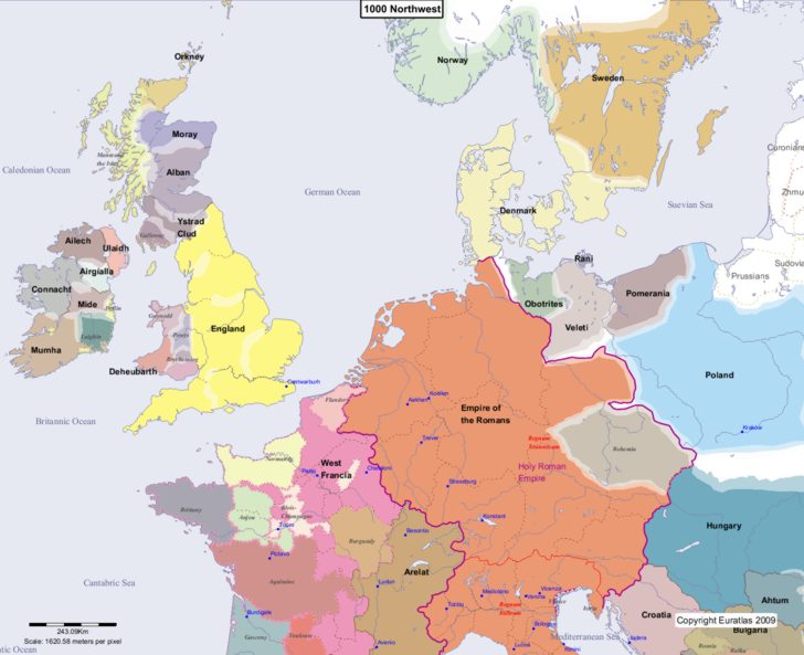 Map showing Europe 1000 Northwest