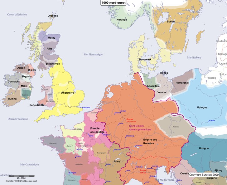 Carte montrant l'Europe en 1000 nord-ouest