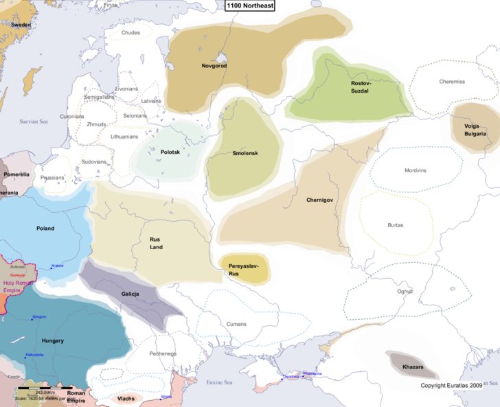 Map showing Europe 1100 Northeast