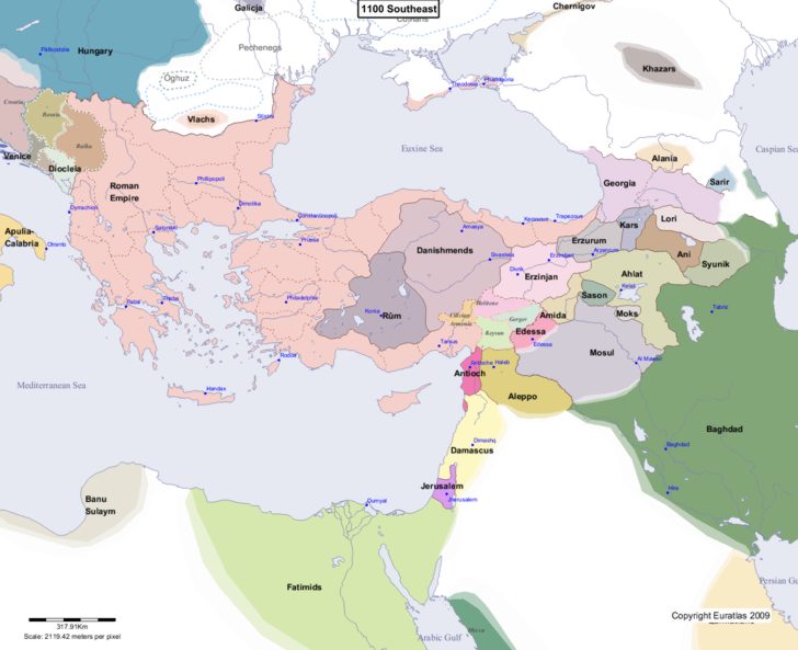 Map showing Europe 1100 Southeast