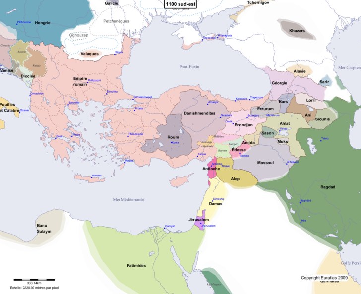 Carte montrant l'Europe en 1100 sud-est