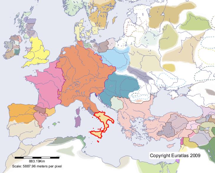 Map of Apulia-Calabria in year 1100