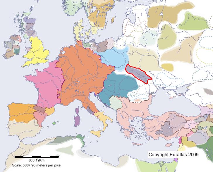 Map of Galicja in year 1100