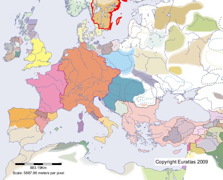 Map of Sweden in year 1100