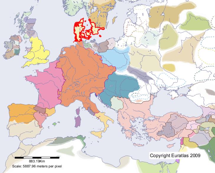 Carte de Danemark en l'an 1100