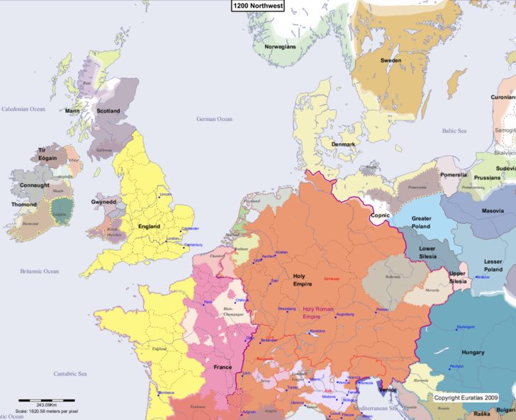 Map showing Europe 1200 Northwest