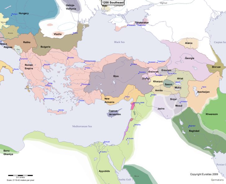 Map showing Europe 1200 Southeast