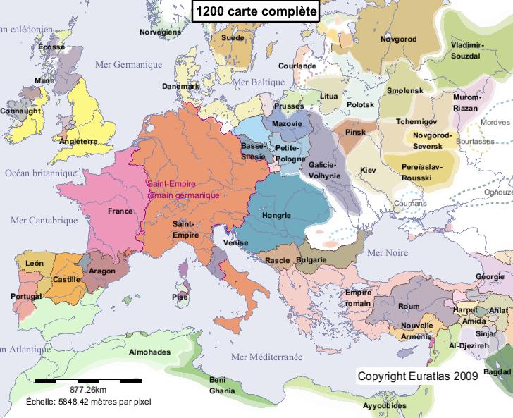 Carte complète de l'Europe en l'an 1200