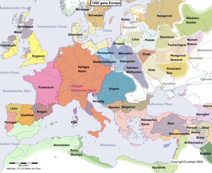 Hauptkarte von Europa im Jahre 1200