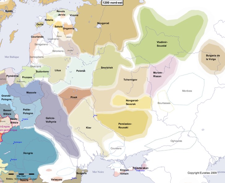 Carte montrant l'Europe en 1200 nord-est