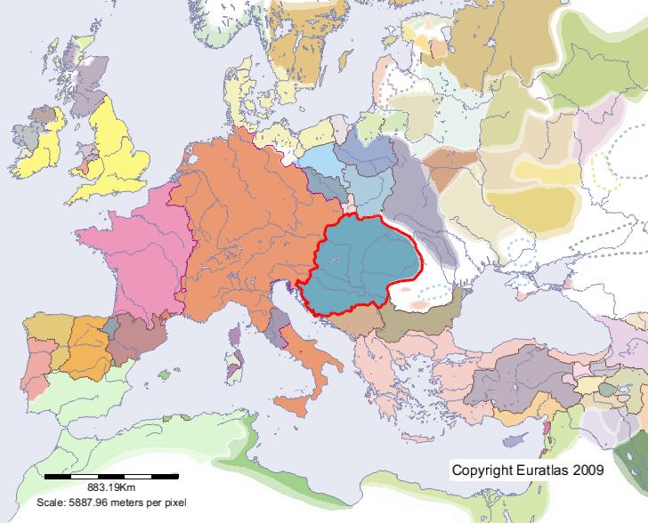 Map of Hungary in year 1200