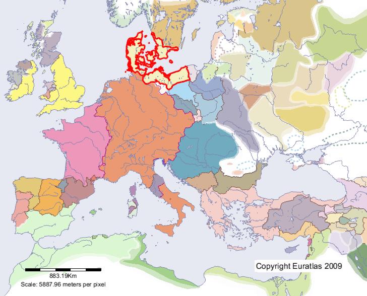 Carte de Danemark en l'an 1200