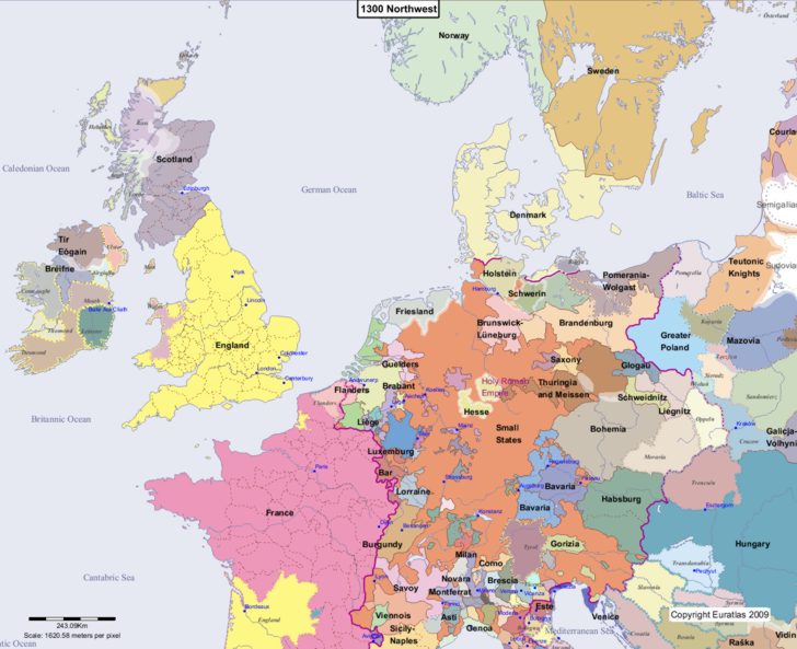 Map showing Europe 1300 Northwest