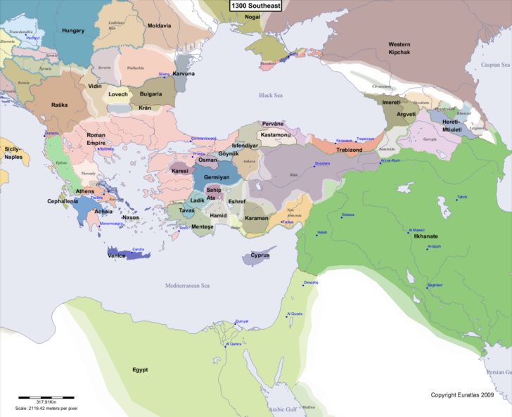 Map showing Europe 1300 Southeast