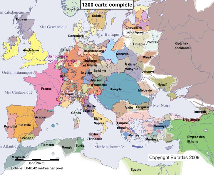 Carte complète de l'Europe en l'an 1300