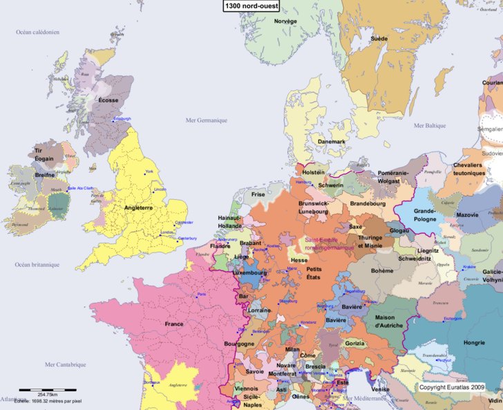 Carte montrant l'Europe en 1300 nord-ouest