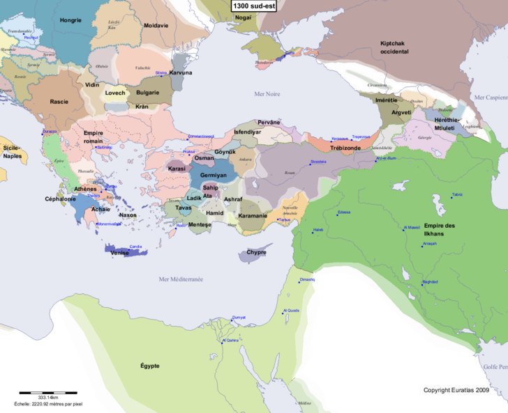 Carte montrant l'Europe en 1300 sud-est