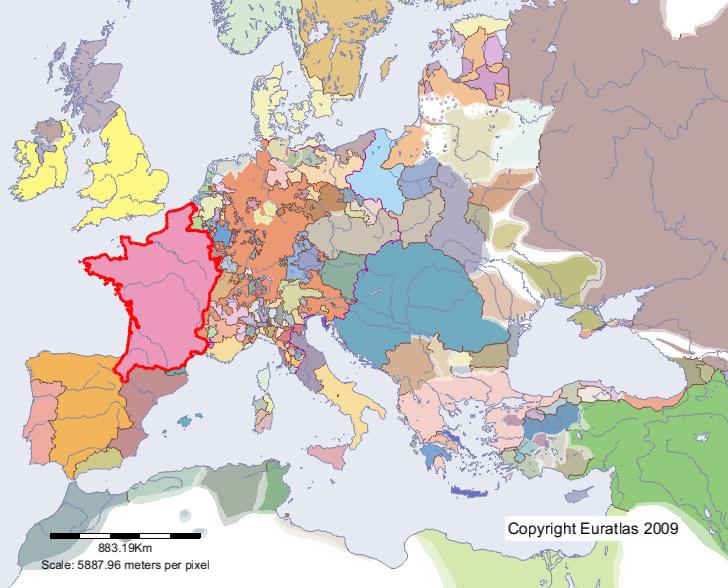 Karte von Frankreich im Jahre 1300