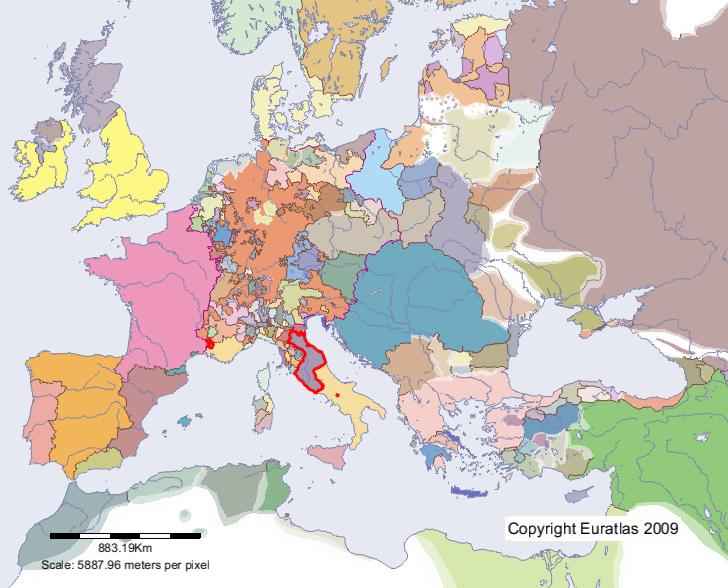 Map of Papal States in year 1300