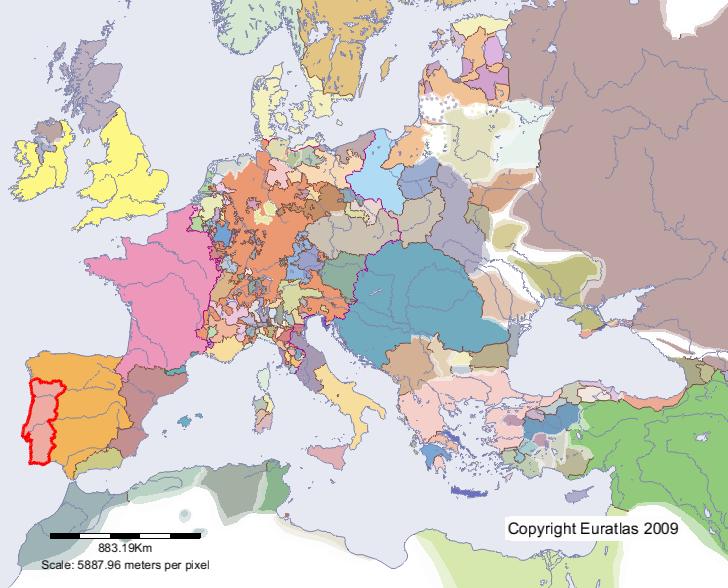 Map of Portugal in year 1300