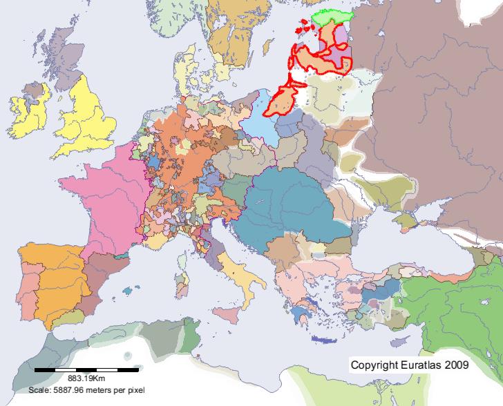 Karte von Deutschitterorden im Jahre 1300