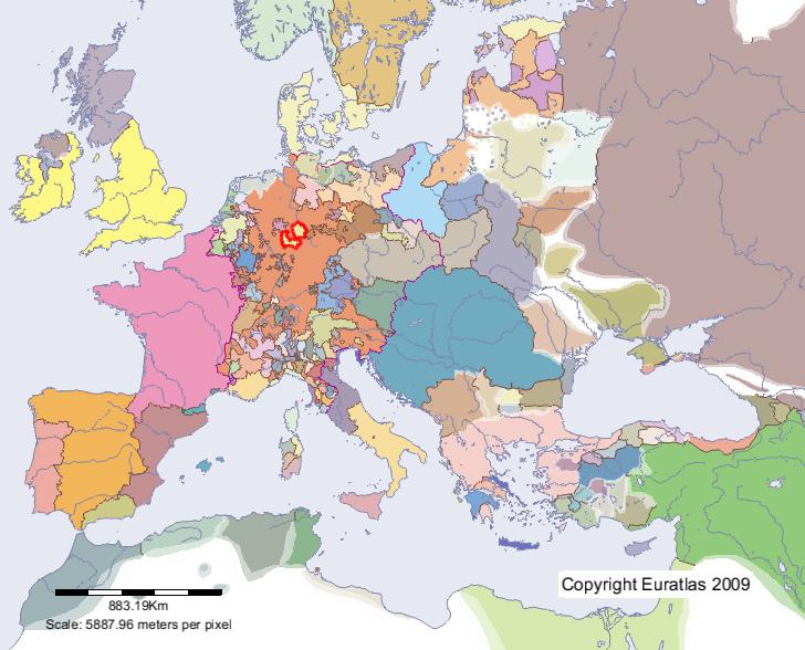 Karte von Hessen im Jahre 1300