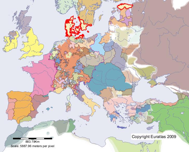 Map of Denmark in year 1300