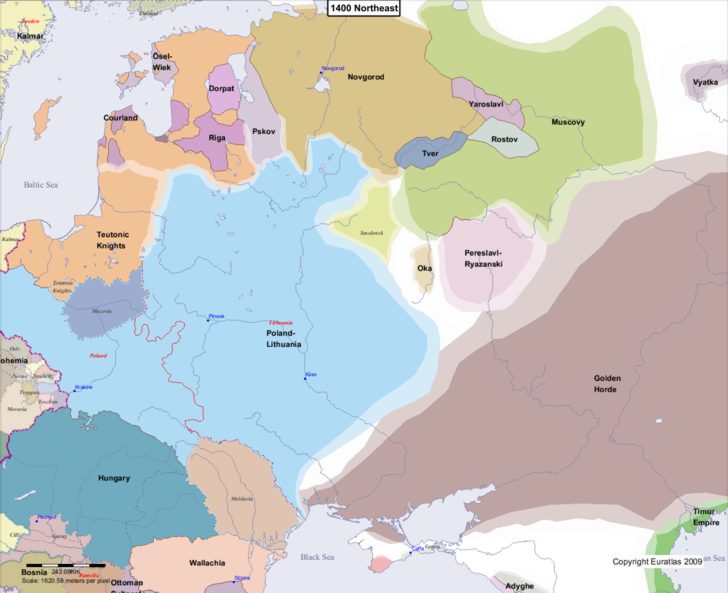 Map showing Europe 1400 Northeast