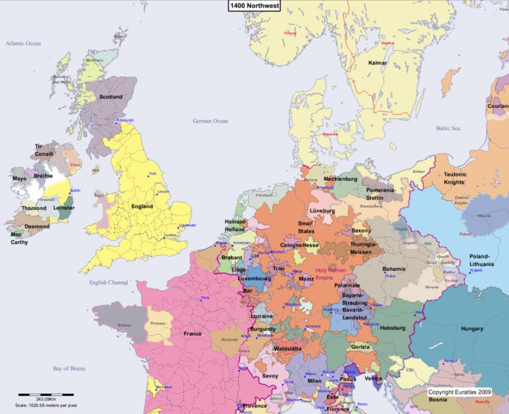 Map showing Europe 1400 Northwest