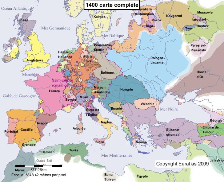 Carte complète de l'Europe en l'an 1400