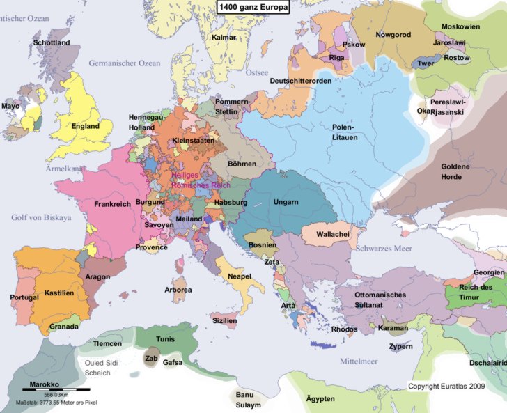 Hauptkarte von Europa im Jahre 1400