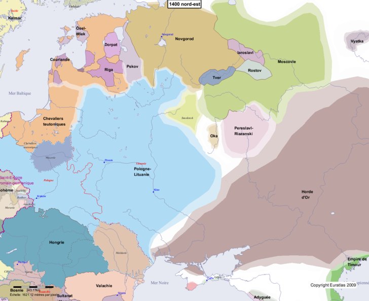 Carte montrant l'Europe en 1400 nord-est