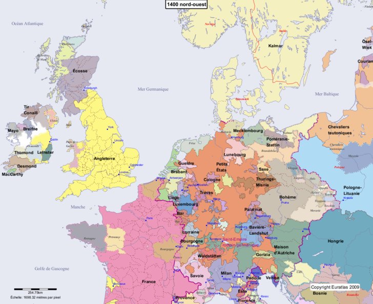 Carte montrant l'Europe en 1400 nord-ouest