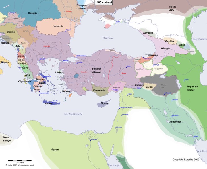 Carte montrant l'Europe en 1400 sud-est