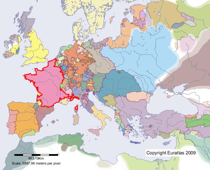 Map of France in year 1400