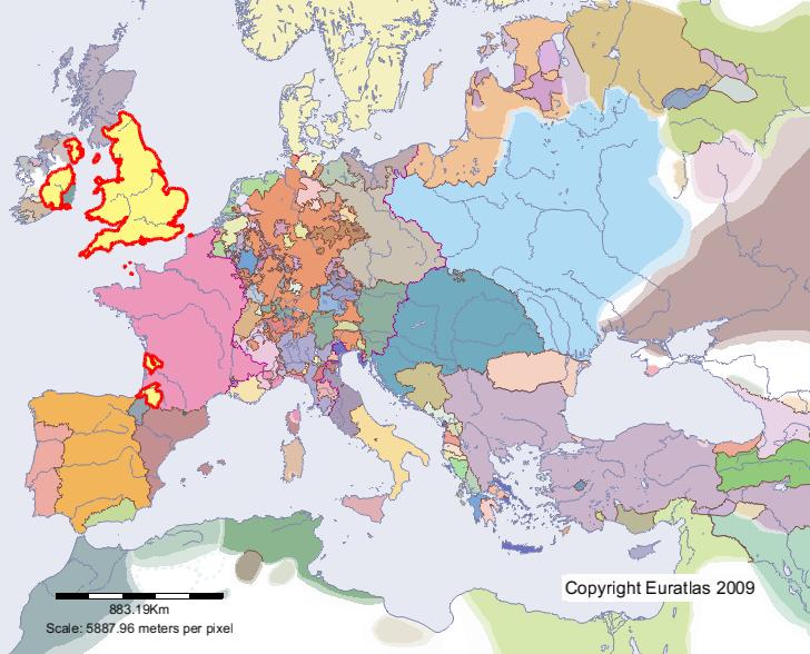 Map of England in year 1400