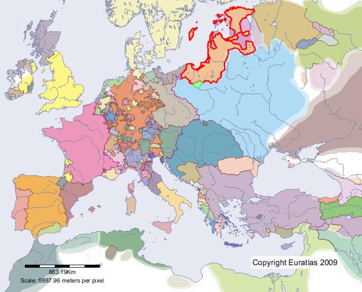 Map of Teutonic Knights in year 1400