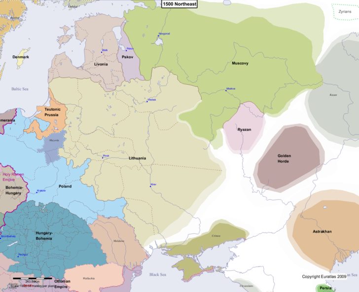 Map showing Europe 1500 Northeast