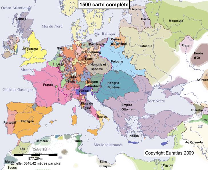 Carte complète de l'Europe en l'an 1500