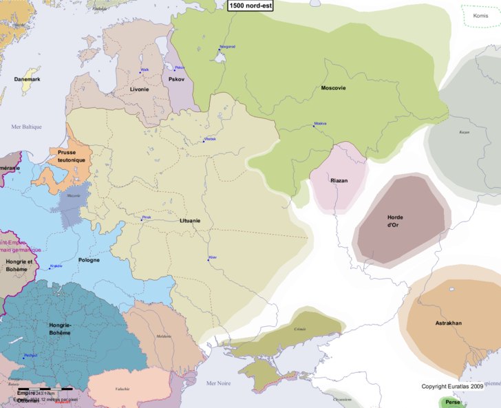 Carte montrant l'Europe en 1500 nord-est