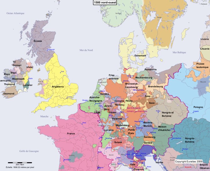 Carte montrant l'Europe en 1500 nord-ouest